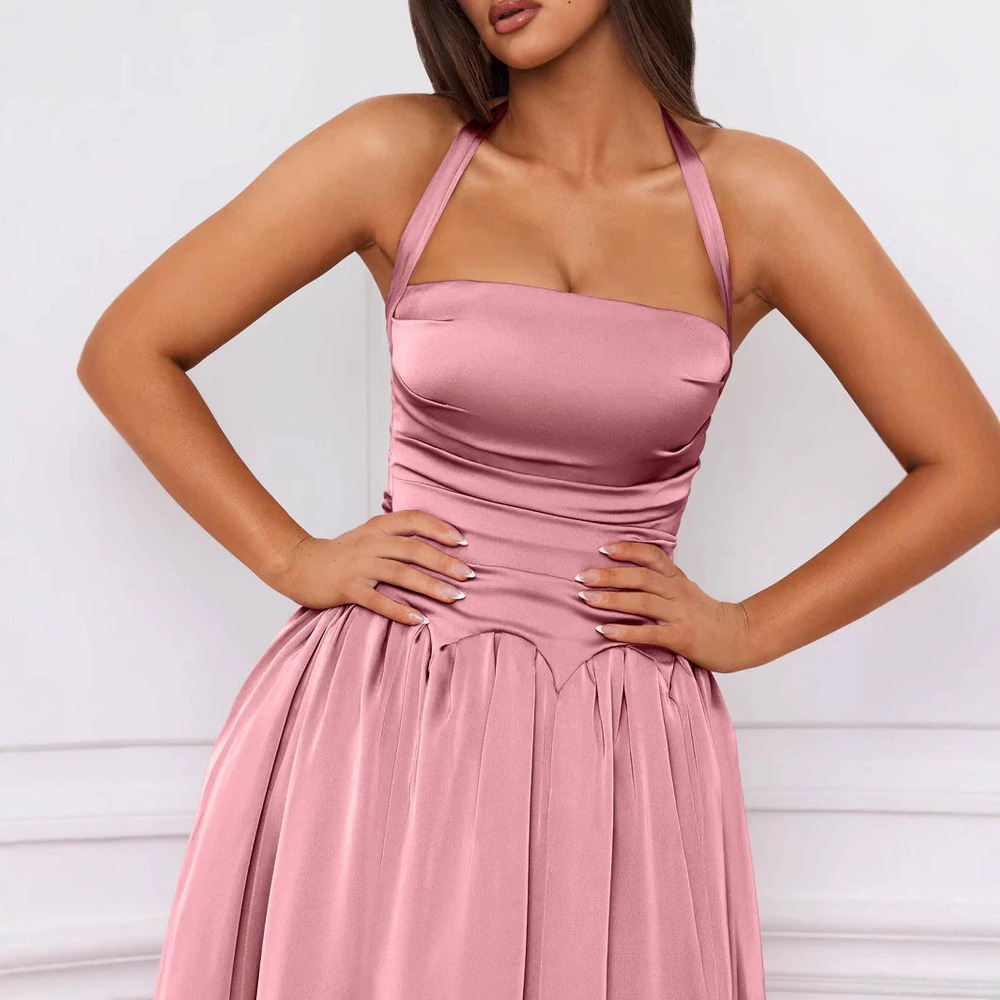 Zara Fall Winter Backless Lace Up Midi Dress Halter Neck Sleeveless